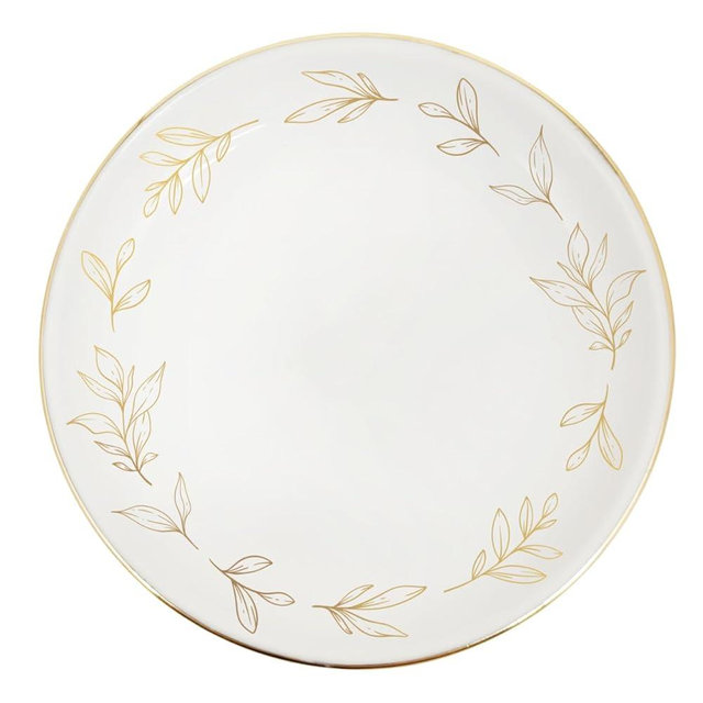 Sweet Water Decor Jewelry Dish, Ceramic Trinket Tray with Gold Foil Leaf Design, 3” Ring Holder for Earrings and Small Keepsakes, Elegant Gift for Bridesmaids, Weddings, Anniversaries, Birthdays