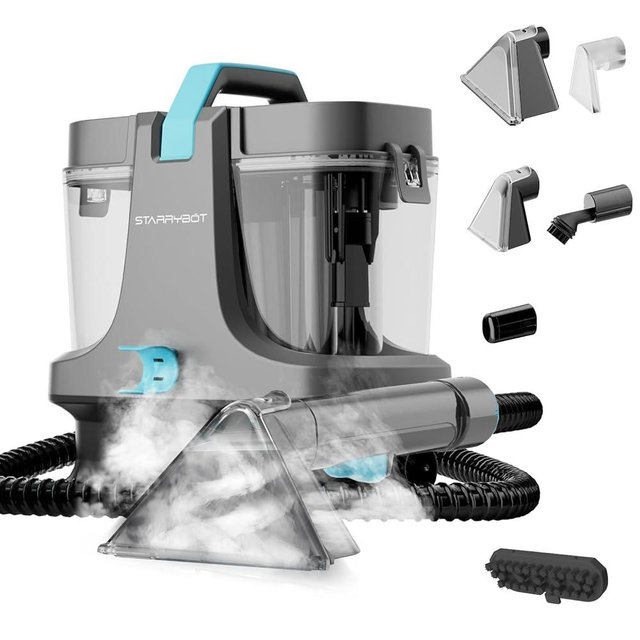 Starrybot Portable Carpet Cleaner Machine with Steam and Heating Techology,18Kpa Powerful Suction with Versatile Tools for Pets, Couch,Spot Cleaner for Stairs/Furniture/Rug(Gray)(AC0201)