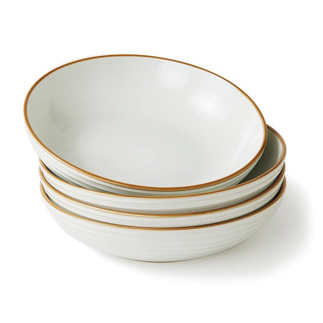 famiware Jupiter Pasta Bowls, 30 OZ Large Salad Bowls Set of 4, Microwave and Dishwasher Safe, Sturdy & Stackable, Serving Bowls for Kitchen, White