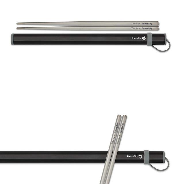 finessCity Titanium Chopsticks (New Cases) Extra Strong Ultra Lightweight Professional (Ti), Chopsticks Comes Free New Aluminium Case (Black)