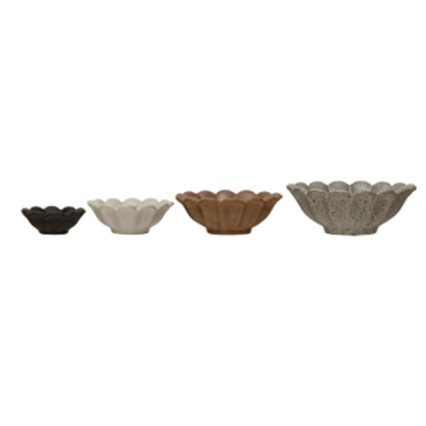 Creative Co-Op Stoneware Flower Bowls, 6" L x 6" W x 3" H, Multicolor