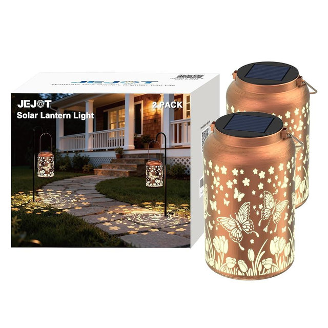 JEJOT Butterfly Solar Lanterns Outdoor Waterproof, Mothers Day Gifts, Birthday Gifts for Women Mom Grandma,Metal Hanging Solar Lantern for Yard,Garden,Porch Landscape Deconrations-2 Pack