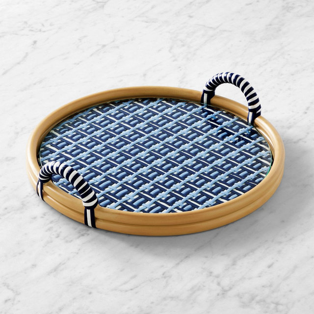 Hill House Azzura Woven Tray, Round, Blue