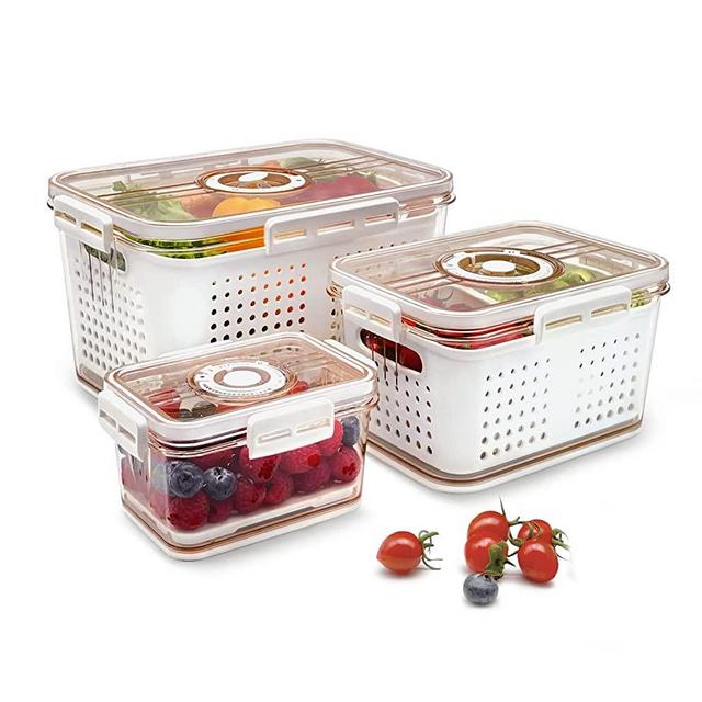 OCOSOLO Vegetable Storage Containers for Fridge , Produce Saver Containers Refrigerator Organizer Bins ,BPA-Free Plastic Produce Keepers with Lid & Colander for Fruits, Salad , Lettuce, Berry (3 Pack)