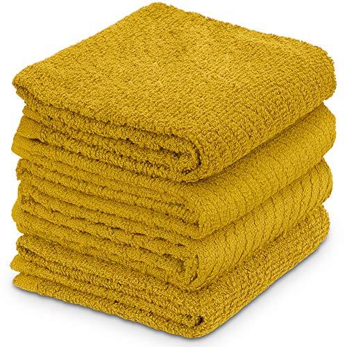 DecorRack 4 Large Kitchen Towels, 100% Cotton, 15 x 25 inches, Absorbent Dish Drying Cloth, Perfect for Kitchen, Solid Color Hand Towels, Yellow (4 Pack)