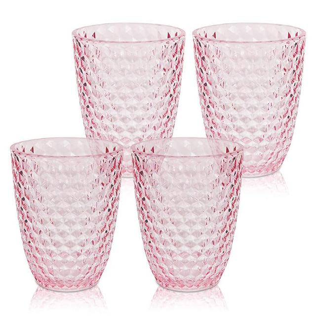 BELLAFORTE - Shatterproof Tritan Plastic Short Tumbler Pink - 13oz, Set of 4, Laguna Beach Drinking Glasses, Plastic Tumblers - Unbreakable Glassware for indoor and Outdoor Use, BPA Free