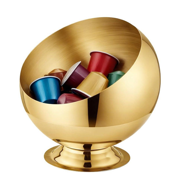 shoxil Coffee Pod Holder - Large Capacity Metal K Cup serve for Nespresso Pod Storage Container with Gold Finish, Multi-Use Creamer & Candy Bowl for Countertop, Coffee Bar Accessories(Gold)