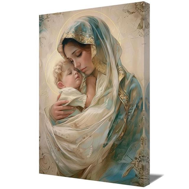ZQQART Virgin Mary Canvas Art Print Mother Mary Holding Baby Jesus Painting Madonna Poster Catholic Picture for Church Room Christian Decor (C,24.00" x 36.00")