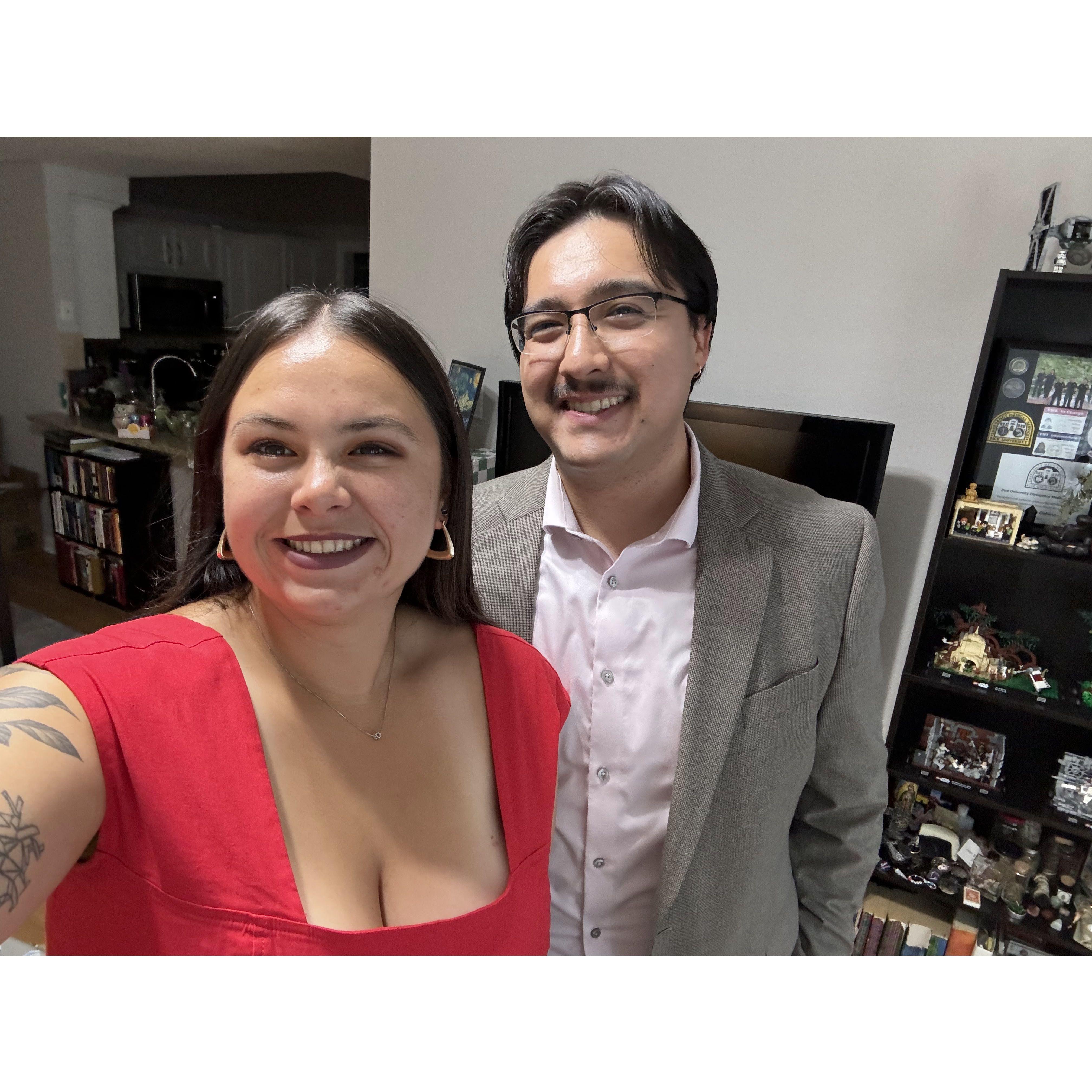 A quick selfie for our 2 year anniversary. We went to State of Grace and balled out. We looove food and it was SO delicious.