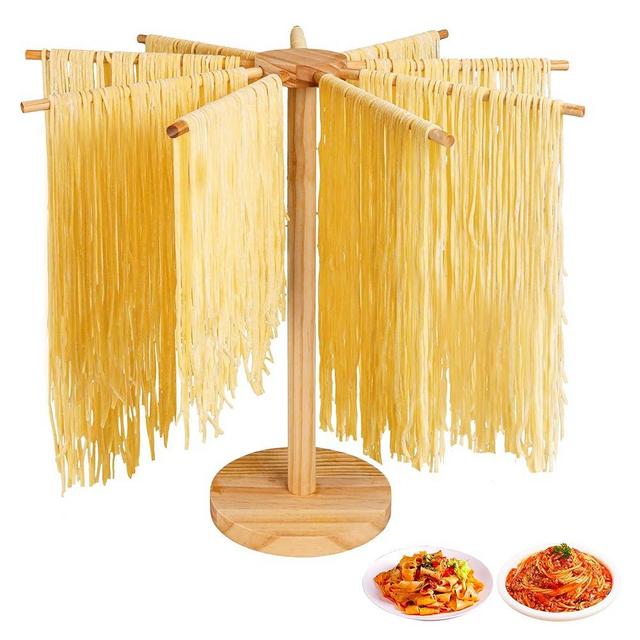 FEMILTG Pasta Drying Rack,Wood Pasta Drying Rack Collapsible for Homemade Fresh Pasta Noodle,Spaghetti Dryer Hanger Stand for Kitchen,for Pasta Maker,with Transfer Wand and 9 Bars