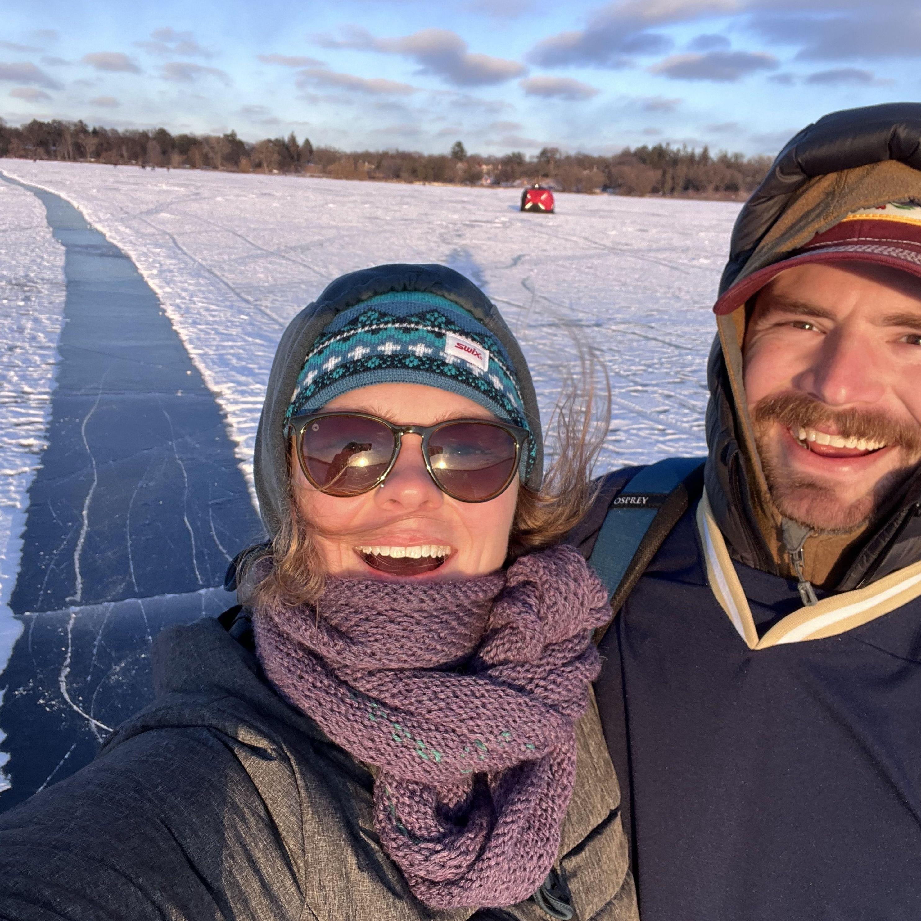 Ice skating on Lake Nokomis in Minneapolis.