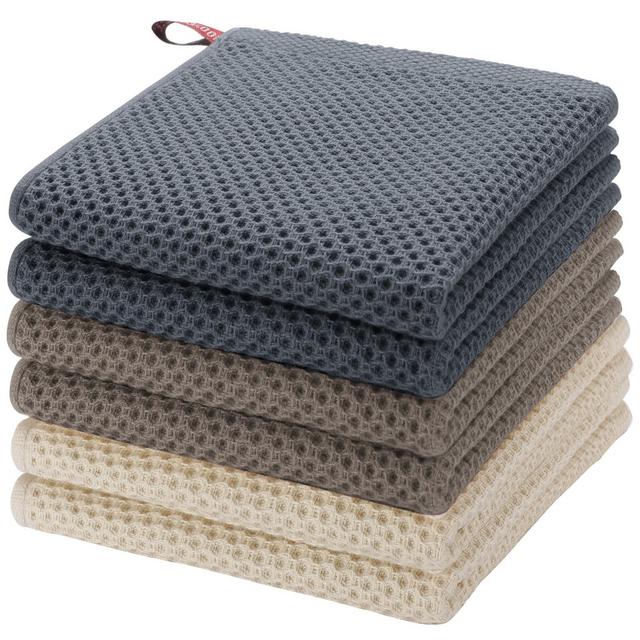 PiccoCasa 100% Cotton Kitchen Waffle Weave Soft Absorbent Kitchen Dish Cloths 6Pcs Mixed Color 13" x 13"