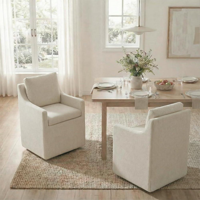 KISLOT Upholstered Dining Chairs Set of 2, Modern Dining Room Chairs with Casters & Washable Cover, Rolling Accent Chair with Hidden Storage for Kitchen, Farmhouse, Living Room, Beige, 2 Box