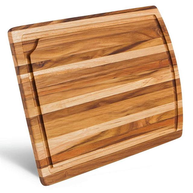 Natural Teak Wood Cutting Board with Juice Groove | Medium Kitchen Chopping Board For Daily Use - 15 x 10¾ x ¾ inch | Cheese Serving Tray - Premium Edition