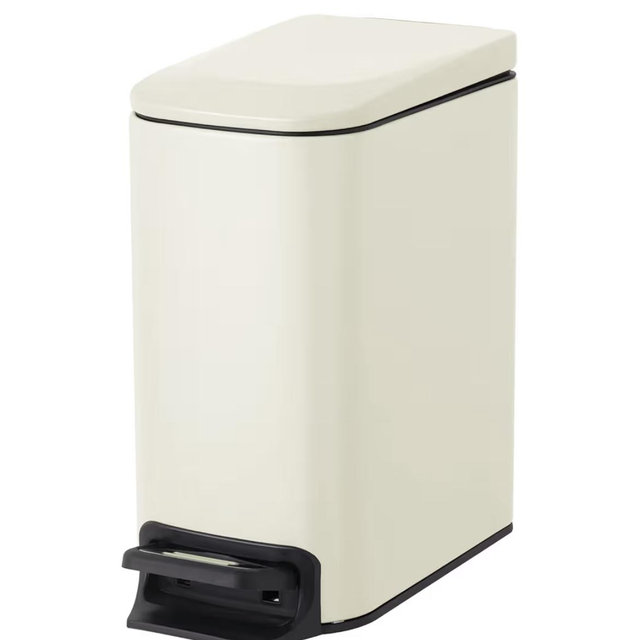 Small Bathroom Trash Can with Lid Soft Close, Step Pedal, 6 Liter / 1.6 Gallon Stainless Steel Garbage Can with Removable Inner Bucket, Anti-Fingerprint Finish (Creamy White)