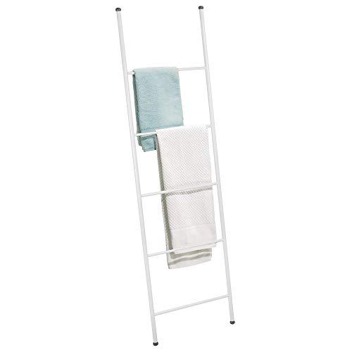 mDesign Metal Free Standing Bath Towel Ladder Storage Organization, Rack for Bathroom, Bedroom, Laundry Room - White
