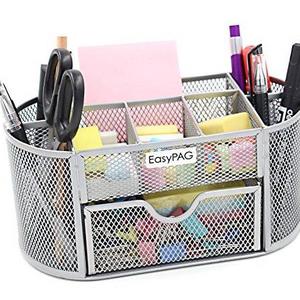 EasyPAG Mesh Office Desk Accessories Organizer 9 Components with Drawer, Silver