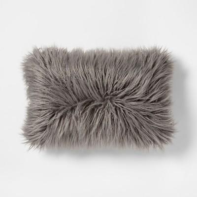 Faux Fur Lumbar Pillow Gray - Makers Collective
