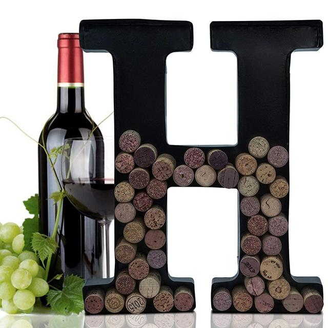 Metal Letter Wine Cork Keepsake Saver & Holder Monogram w/Free Wall Mount Kit A-Z, (H)