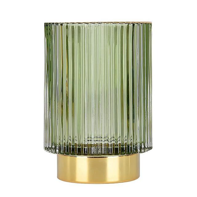 DASITON Makeup Brush holder Organizer,Crystal Cosmetic Makeup Brush Glass Brushes Storage Holder, Vintage Make Up Brush Cup Pen Pencil Holder striped vase(Green L)