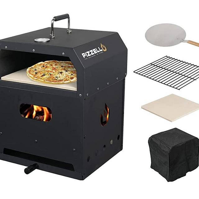 PIZZELLO Wood Fired Pizza Oven for Grill, 2-Layer Outdoor Pizza Ovens With 12” Pizza Stone, Pizza Peel, Waterproof Cover, Cooking Grill Grate