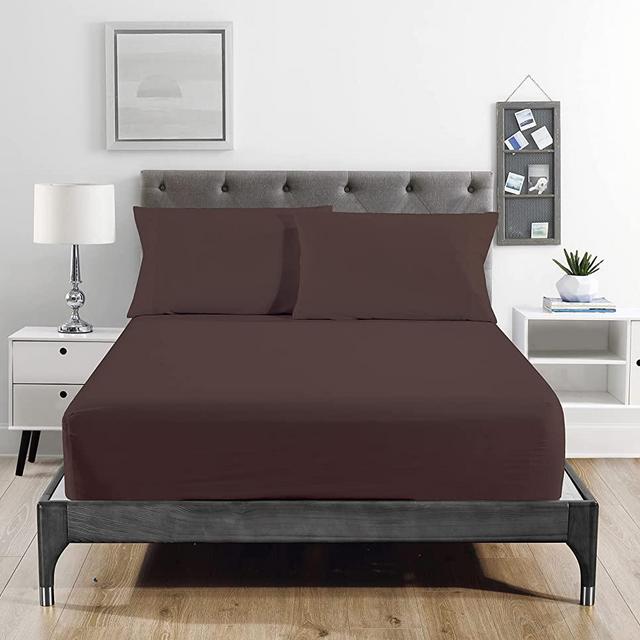 Super Soft 1800 Series Cotton Touch Microfiber 4 Piece Sheet Set (Brown, King Size)