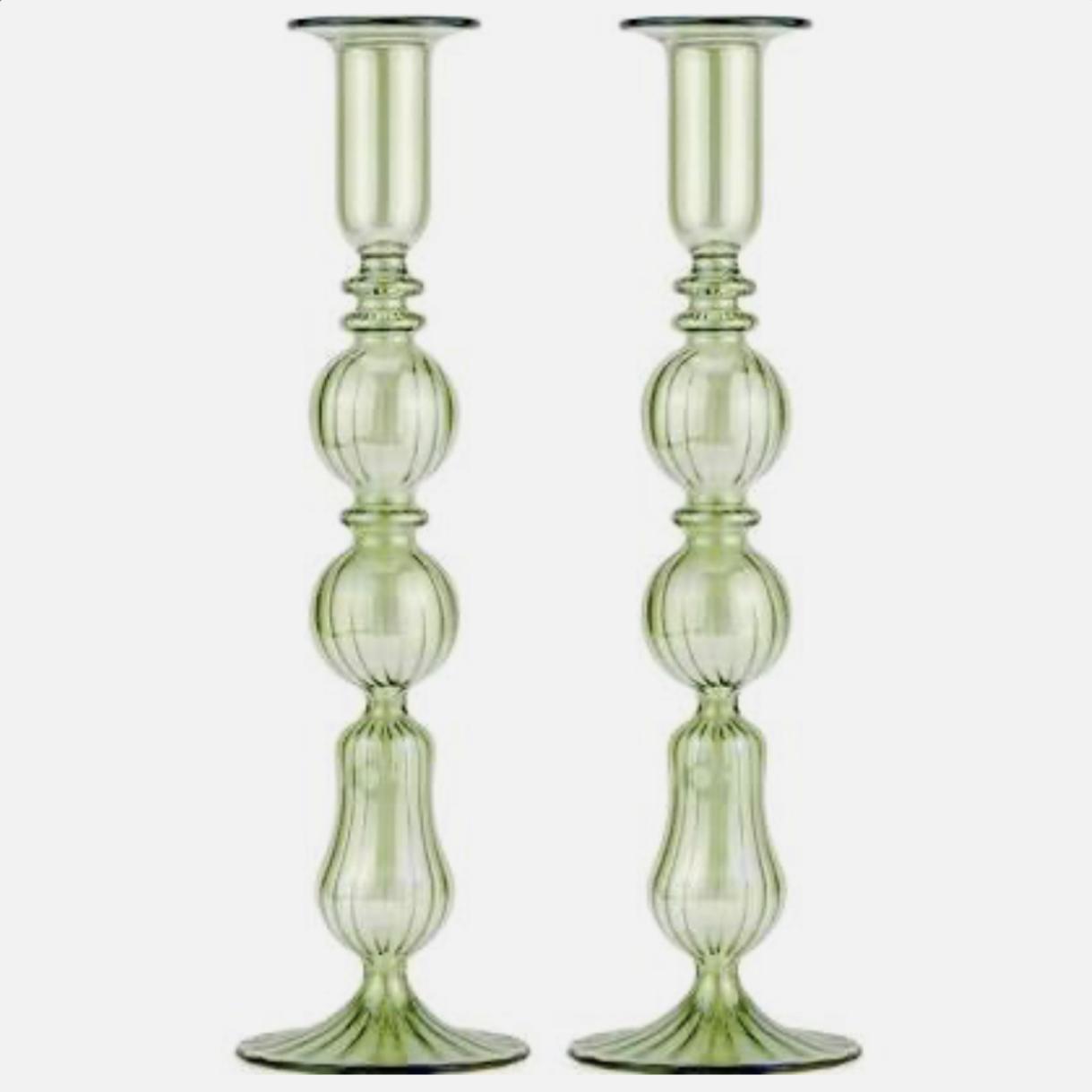 Moda Domus Tall Glass Candlesticks - Green (Set of 2)