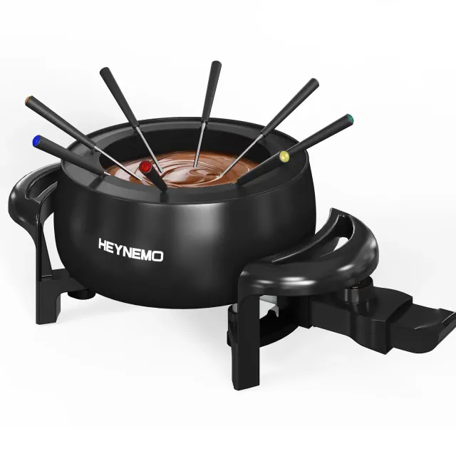 Heynemo 3QT Fondue Set, Electric Fondue Pot Set for Melting Chocolate & Cheese, 1000W Non-Stick Fondue Maker, Adjustable Temperature Control, 8 Forks
