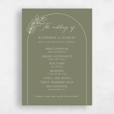 Khaki Green Wedding Program - Groveland