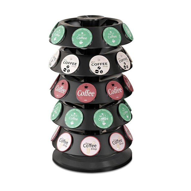CEHNCEH K Cup Holder: Coffee Pod Carousel Organizer, Compatible with 40 Keurig K-Cup Pods, Spins 360-Degrees - Lazy Susan Platform, Home or Office Kitchen Counter Organize (New Model Black)