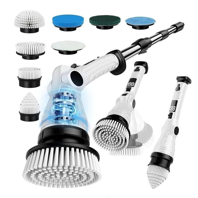 Mixbugg Electric Spin Scrubber – Cordless Power Cleaner with 8 Brush Heads, Long Adjustable Handle, 3 Speed for Deep Bathroom, Tile, Floor & Tub Cleaning, 6-Angle Adjustable
