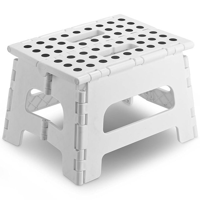 Handy Laundry Folding Lightweight Step Stool - Sturdy Enough to Support Adults and Safe Enough for Kids - Opens Easy with One Flip - Great for Kitchen, Bathroom or Bedroom (White - 8 Inch)