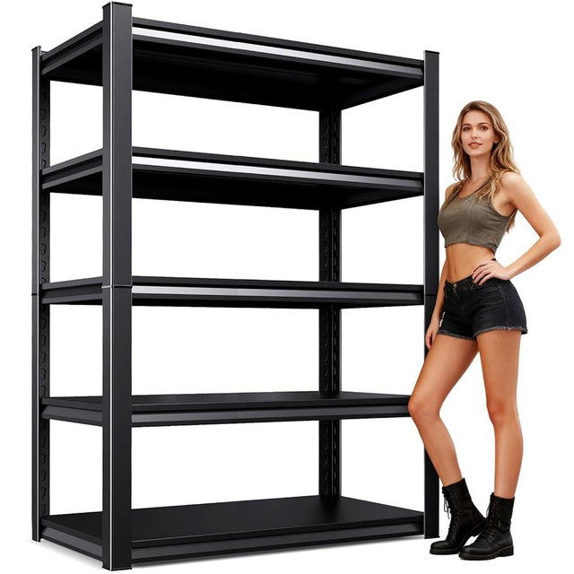 AOAORGG 71" H-35 W Garage Shelving Heavy Duty Storage Shelves, Metal Adjustable Shelving Unit, Utility Garage Organizer Shelf for Basement, Pantry, Kitchen, Warehouse,16" D x 35" W x 71" H, Black