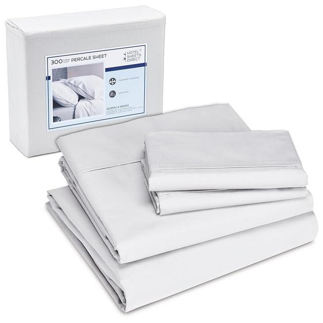 Hotel Sheets Direct 100% Cotton Sheets, Percale Sheets, Certified Made in Green, Cooling Hotel Sheets, Breathable & Crisp Bed Sheets, Deep Pocket 4 Pc Grey Sheets Set (Queen)