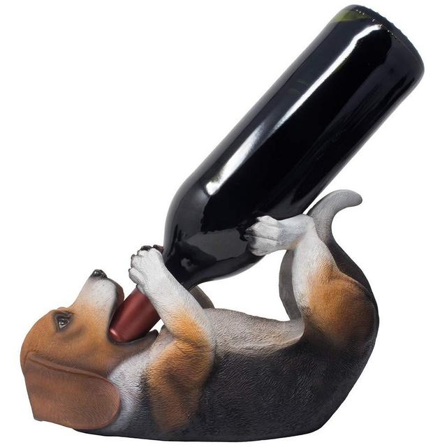 Drinking Beagle Puppy Dog Wine Bottle Holder Statue in Decorative Home Bar Décor Tabletop Wine Racks and Display Stands or Whimsical Pet Gifts for Wine Lovers