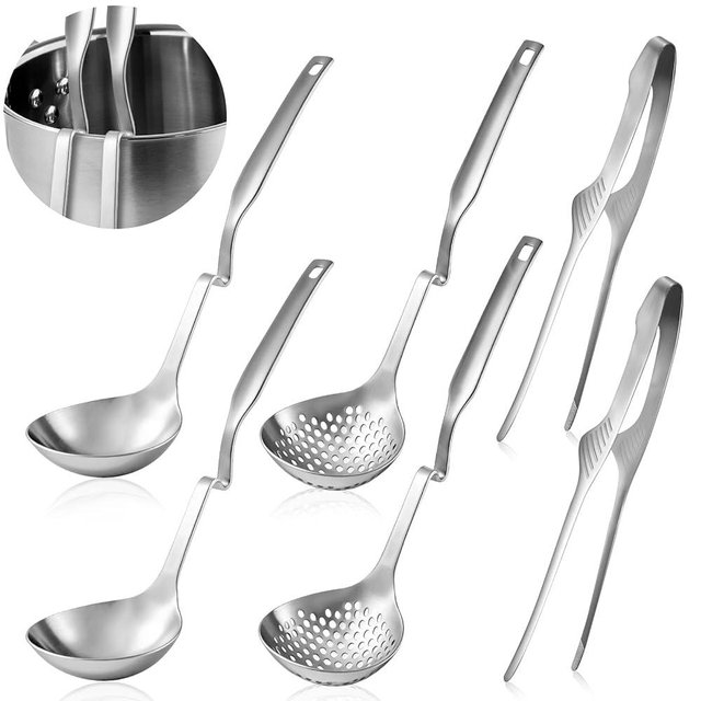 6 PCS Soup Ladle pot Colander & BBQ Tongs Hotpot Kit - Shabu Shabu Utensils Set for Camping, Barbecue & Kitchen Cooking Ladle Set