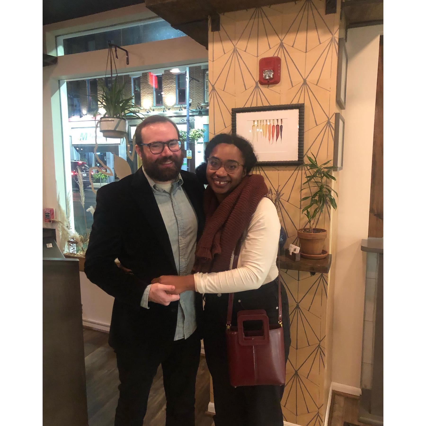 our surprise engagement dinner at Fig & Ash in Pittsburgh, PA (September 2022)
