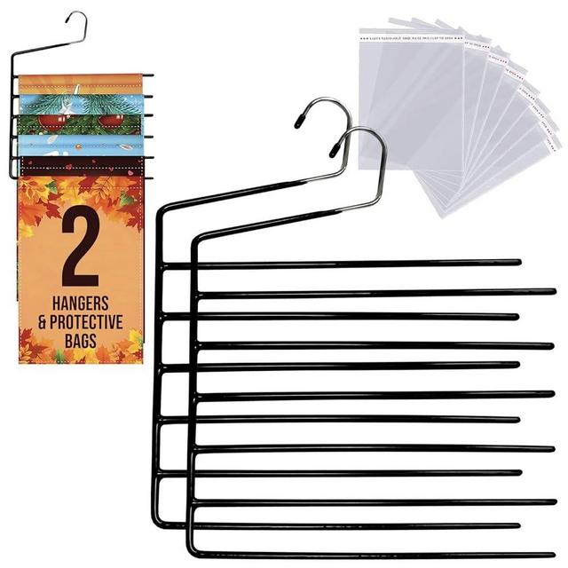 Garden Flags Hangers 2Pack with 15 Cellophane Bags, Garden Flag Storage, Organizer Holder, Heavy Duty Multi Layers Space Saving, Non Slip 6 Tier Open Ended Hangers for Multi use, Pants Organizer