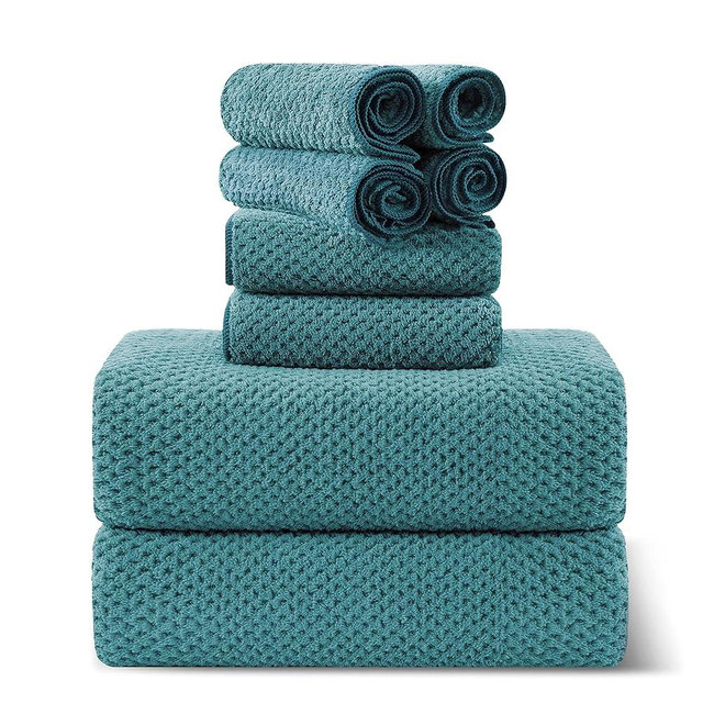 8-Piece Turquoise Bath Towel Set, 2 Extra Large Bath Towel Sheets, 2 Hand Towels and 4 Washcloths - Highly Absorbent Quick Dry Microfiber,Ultra Soft Towel Set for Bathroom, Waffle Weave Design