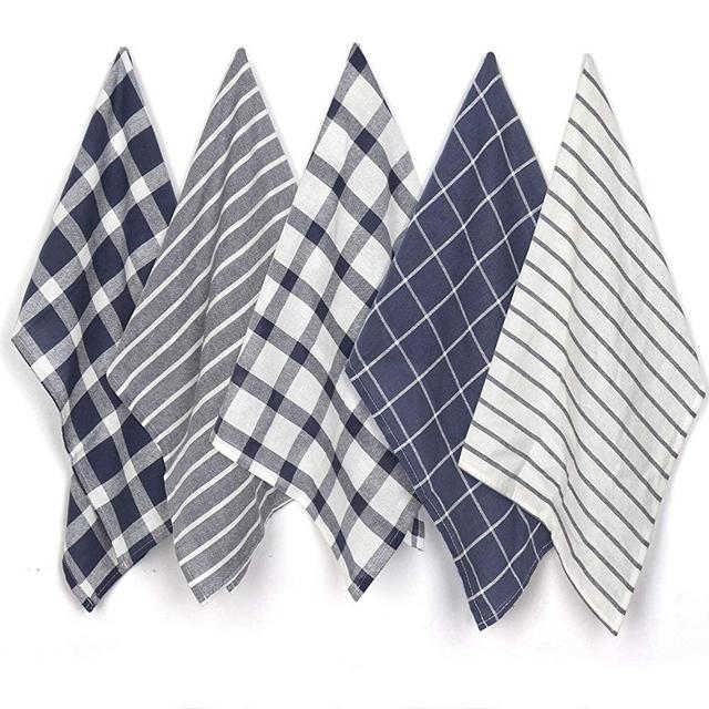 Jennice House Kitchen Towels, Dish Cloths Set Pure Cotton Tea Towels Ultra Absorbent Hand Towels Set of 5 in Large Size 20X28 Inches (Navy)