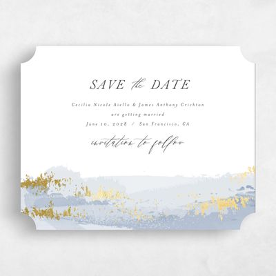 Blue Ticket Wedding Save the Date - Ione Landscape Foil