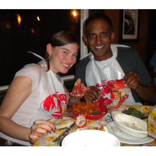 Mary's first lobster - Boston 2012