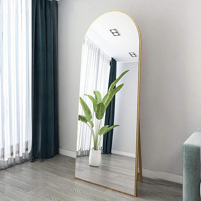 OGCAU Full Length Floor Mirror Wall Mirror Standing Hanging or Leaning Against Wall for Bedroom, Sleek Arched-Top Mirror, Large Archway Mirror, Wall-Mounted Mirror for Bedroom Living Room (Gold)