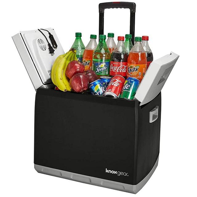 Knox Electric Travel Cooler and Warmer – 47 Quart (60 Cans) Portable Fridge with AC and DC Power Cords for Home, Car and Camping – Pull-Out Handle and Wheels