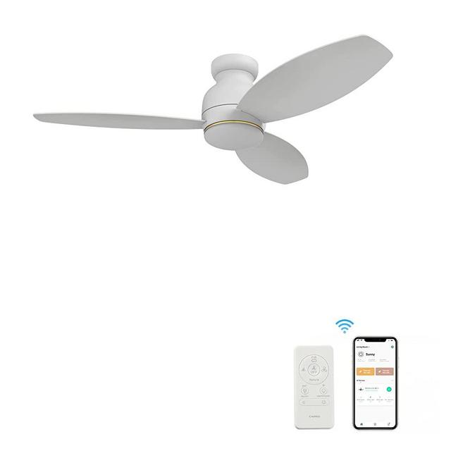 Flush Mount White Ceiling Fan, 48 Inch Smart Ceiling Fan With Dimmable Lights And 10 Speeds, Compatible With Alexa, Siri & Google, 3 Blades Modern Style