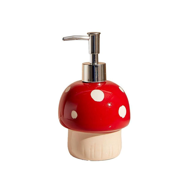 ZEBWAY Mushroom Soap Dispenser,Cute Soap Accessory Ceramic Material and Non-Rusting，Best Mushroom Bathroom Decor