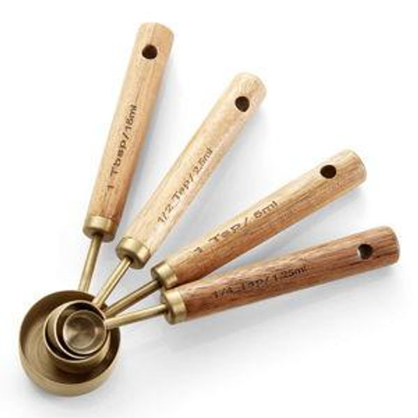 Acacia Wood and Gold Measuring Spoons, Set of 4| Crate & Barrel