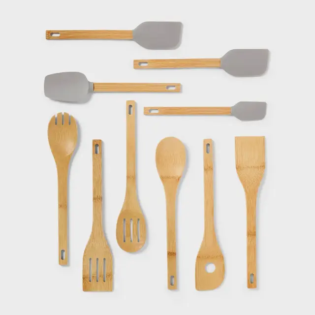 10pc Bamboo Utensil Set with Silicone Natural Wood - Room Essentials™