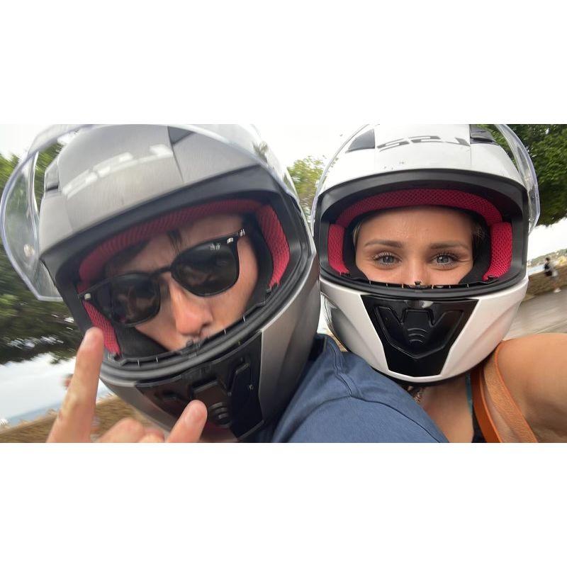 Our very first date, when he surprised me and picked me up on a motorcycle from the beach club in Magalouf, Majorca. We rode off into the sunset!