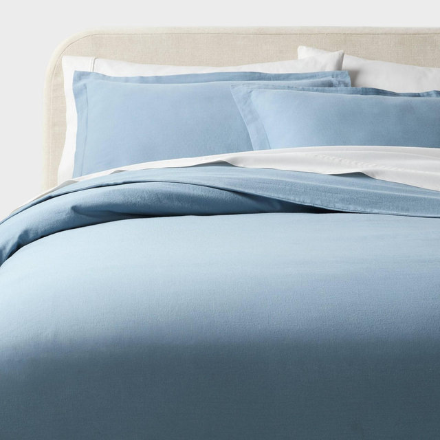 Full/Queen Casual Textured Cotton Duvet Cover and Sham Set Blue - Threshold™